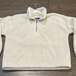 Abercrombie & Fitch Cream Sherpa Fleece Quarter-Zip Pullover Jacket Women Large